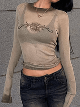 Langarm-T-Shirt aus Mesh mit Vintage-Print